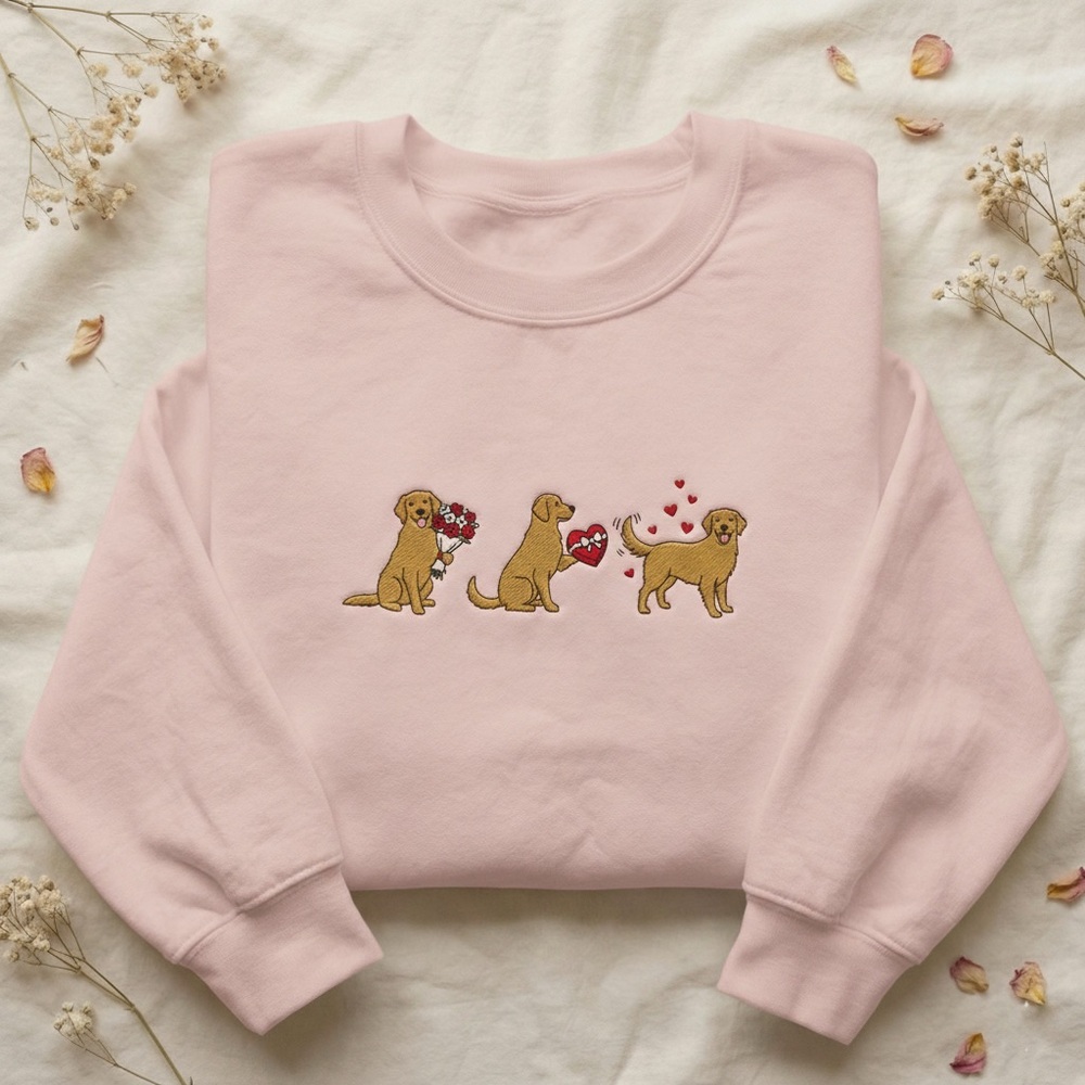 Pink Valentines Dog Embroidered Sweatshirt